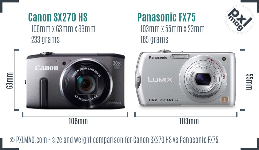 Canon SX270 HS vs Panasonic FX75 size comparison Canon SX270 HS vs Panasonic FX75 size comparison