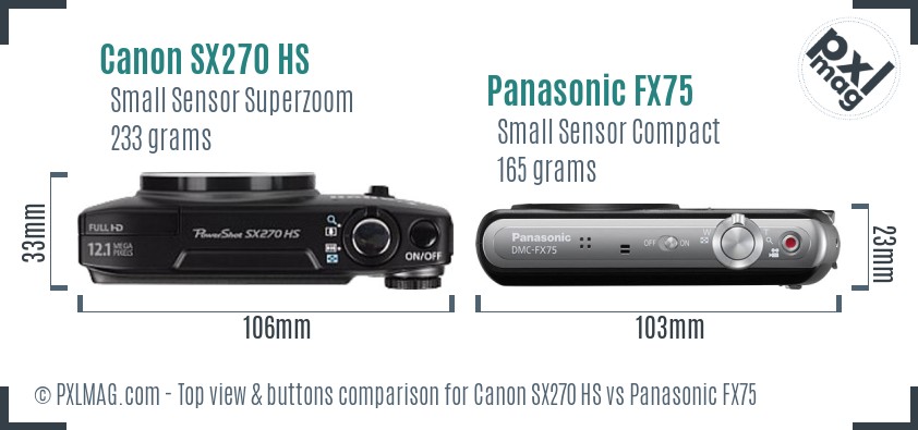 Canon SX270 HS vs Panasonic FX75 top view buttons comparison