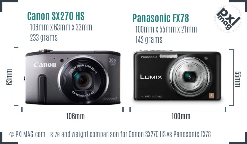 Canon SX270 HS vs Panasonic FX78 size comparison Canon SX270 HS vs Panasonic FX78 size comparison