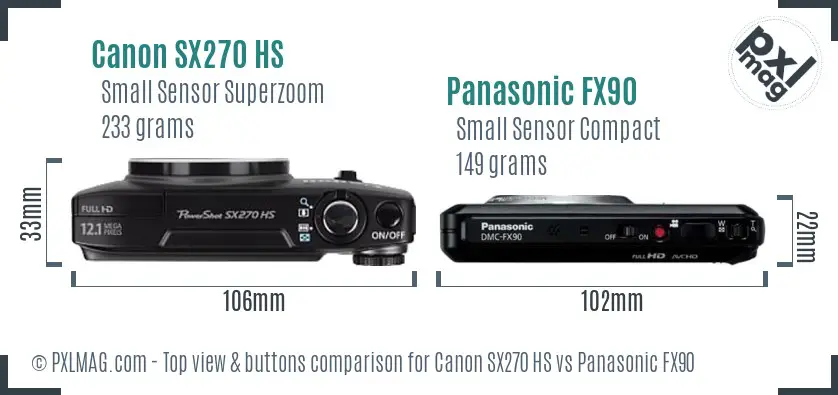 Canon SX270 HS vs Panasonic FX90 top view buttons comparison