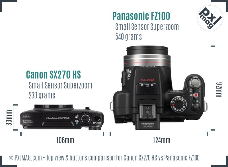 Canon SX270 HS vs Panasonic FZ100 top view buttons comparison