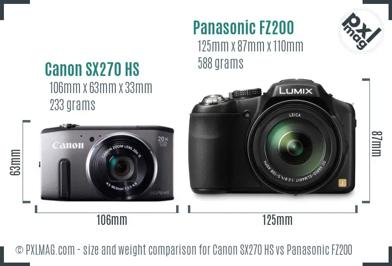 Canon SX270 HS vs Panasonic FZ200 size comparison