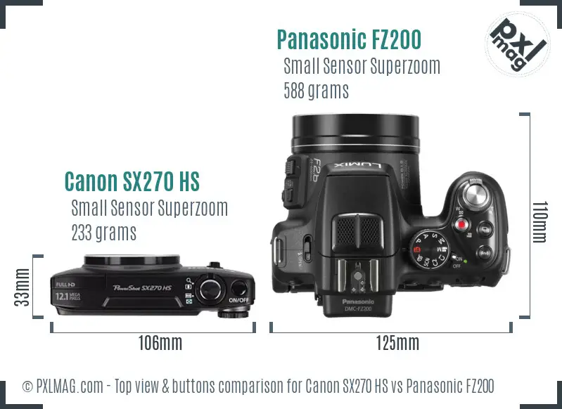 Canon SX270 HS vs Panasonic FZ200 top view buttons comparison