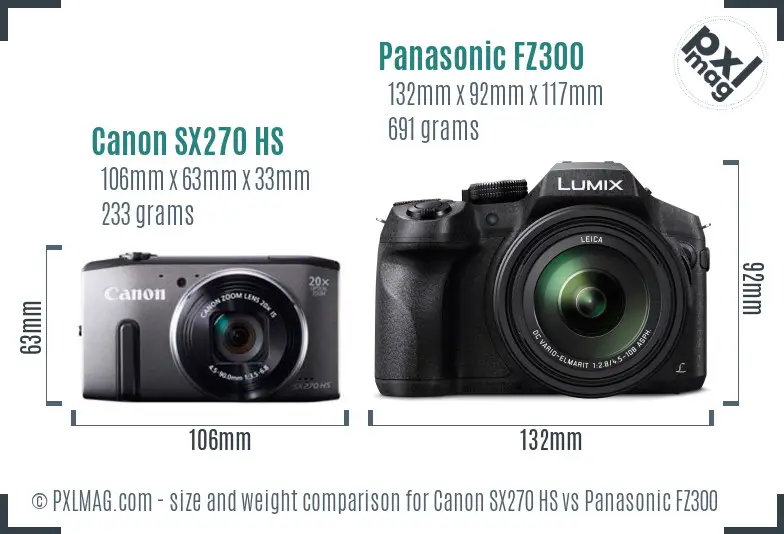 Canon SX270 HS vs Panasonic FZ300 size comparison