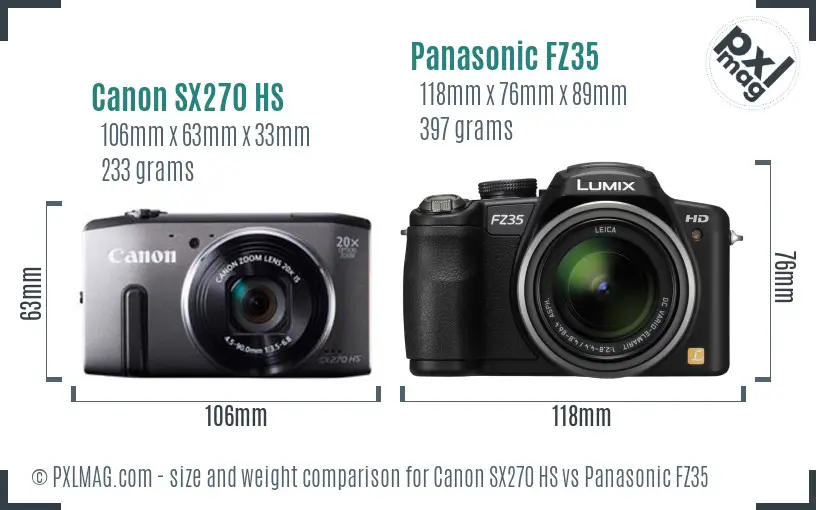 Canon SX270 HS vs Panasonic FZ35 size comparison Canon SX270 HS vs Panasonic FZ35 size comparison