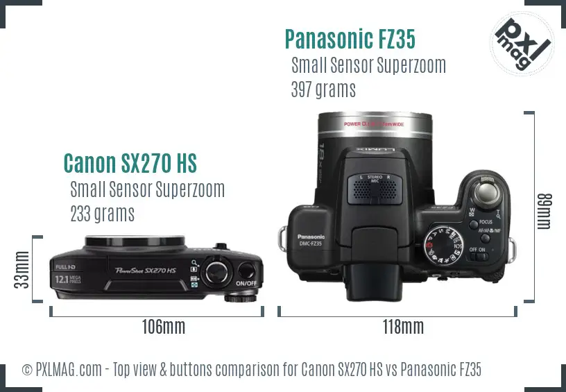 Canon SX270 HS vs Panasonic FZ35 top view buttons comparison Canon SX270 HS vs Panasonic FZ35 top view buttons comparison