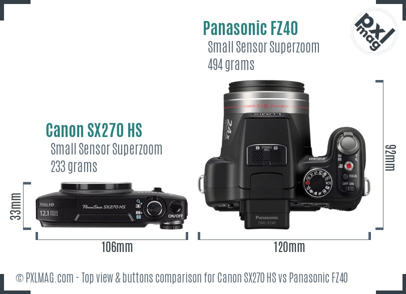 Canon SX270 HS vs Panasonic FZ40 top view buttons comparison