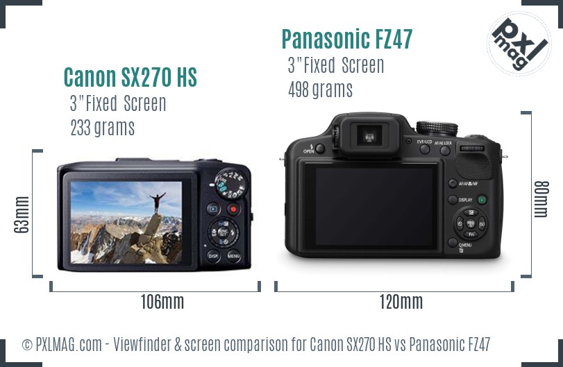 Canon SX270 HS vs Panasonic FZ47 Screen and Viewfinder comparison