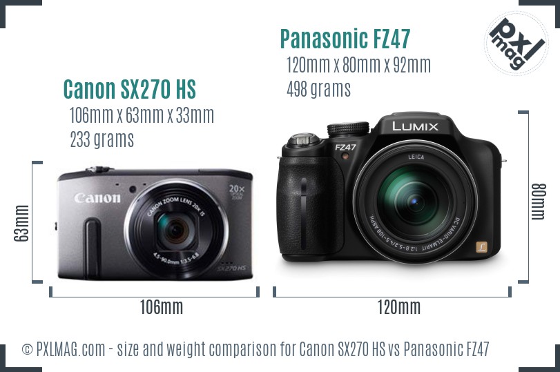 Canon SX270 HS vs Panasonic FZ47 size comparison
