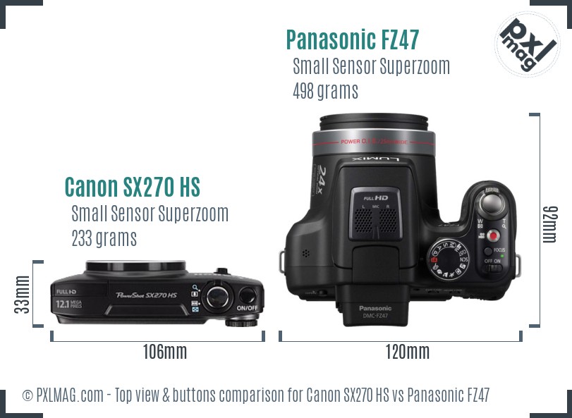 Canon SX270 HS vs Panasonic FZ47 top view buttons comparison