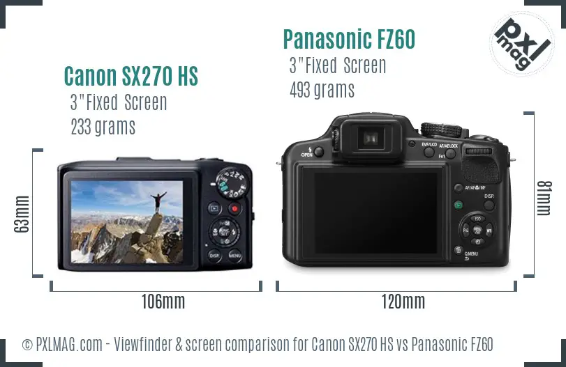 Canon SX270 HS vs Panasonic FZ60 Screen and Viewfinder comparison