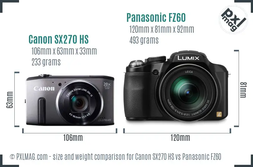 Canon SX270 HS vs Panasonic FZ60 size comparison