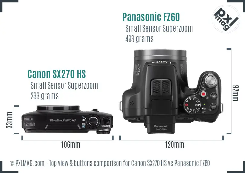 Canon SX270 HS vs Panasonic FZ60 top view buttons comparison