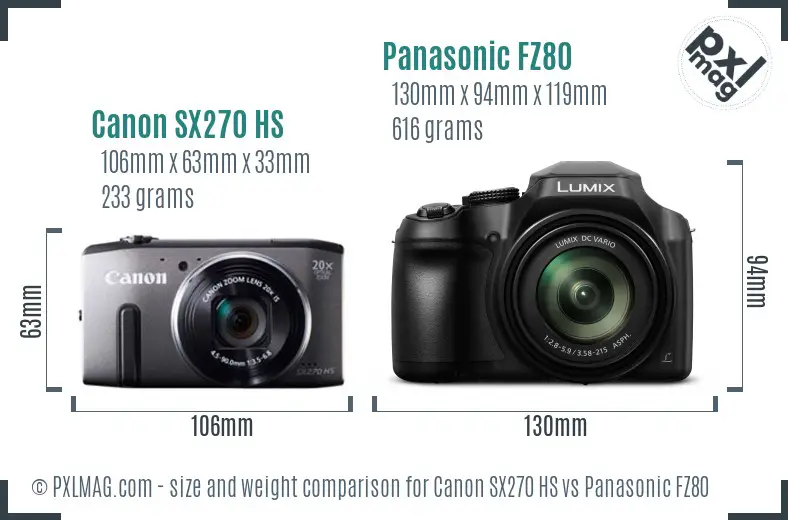 Canon SX270 HS vs Panasonic FZ80 size comparison
