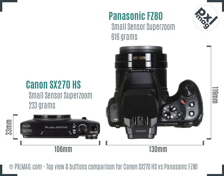 Canon SX270 HS vs Panasonic FZ80 top view buttons comparison