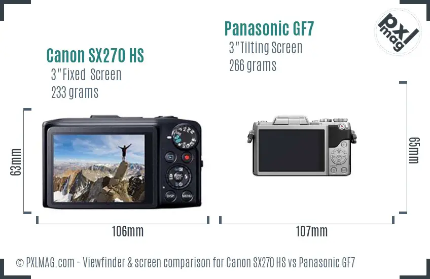 Canon SX270 HS vs Panasonic GF7 Screen and Viewfinder comparison