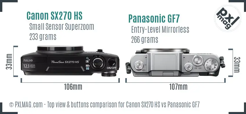 Canon SX270 HS vs Panasonic GF7 top view buttons comparison