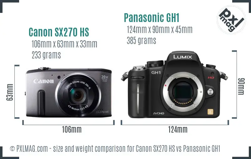 Canon SX270 HS vs Panasonic GH1 size comparison