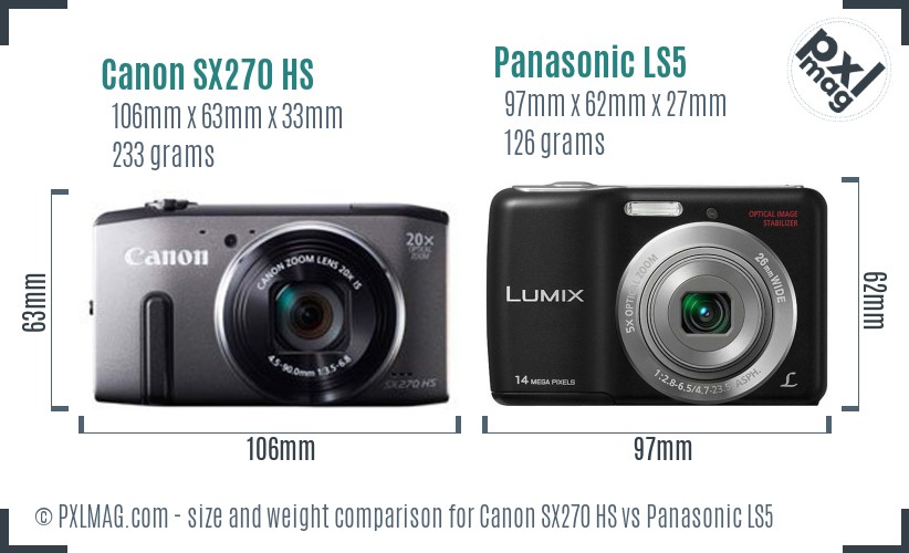Canon SX270 HS vs Panasonic LS5 size comparison