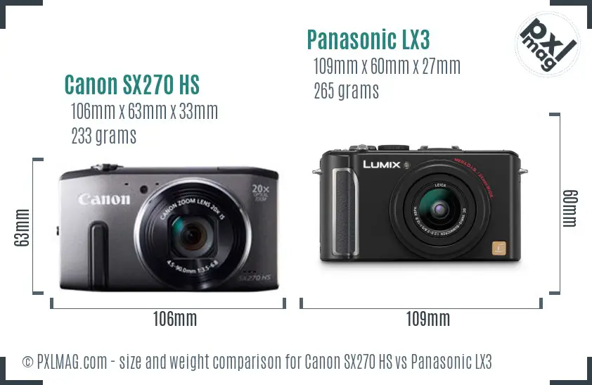 Canon SX270 HS vs Panasonic LX3 size comparison