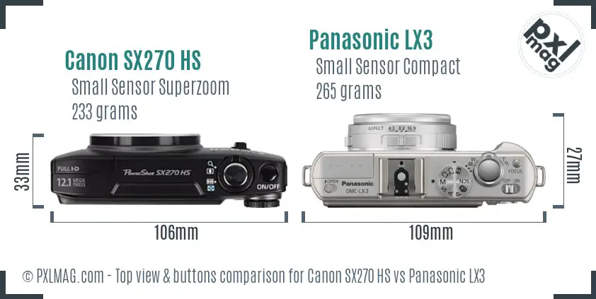 Canon SX270 HS vs Panasonic LX3 top view buttons comparison