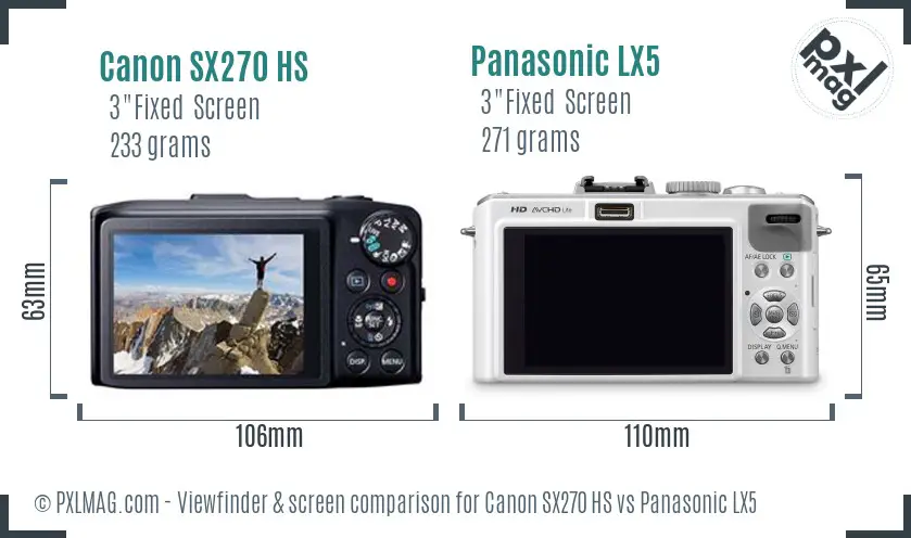 Canon SX270 HS vs Panasonic LX5 Screen and Viewfinder comparison