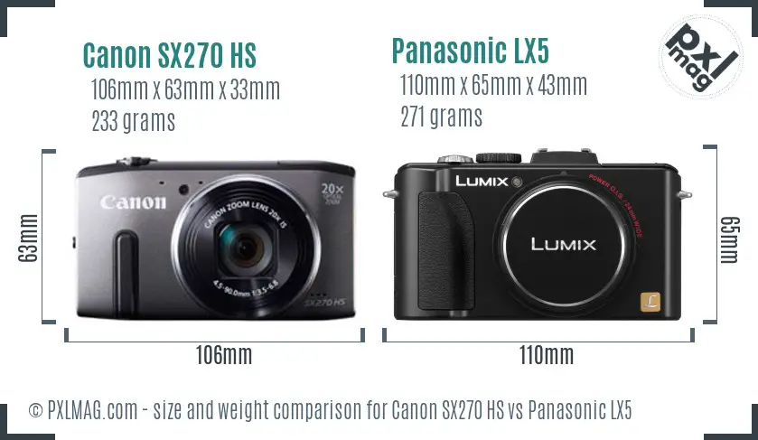 Canon SX270 HS vs Panasonic LX5 size comparison