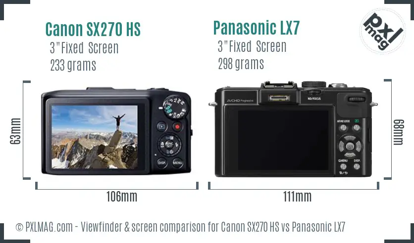 Canon SX270 HS vs Panasonic LX7 Screen and Viewfinder comparison