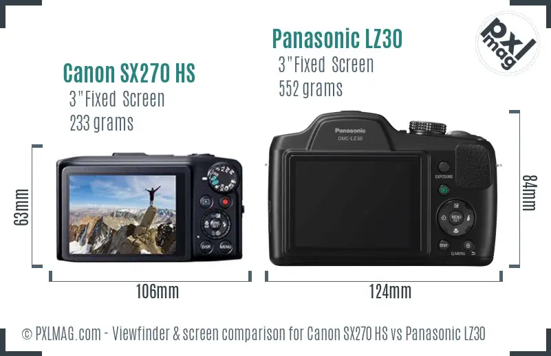 Canon SX270 HS vs Panasonic LZ30 Screen and Viewfinder comparison
