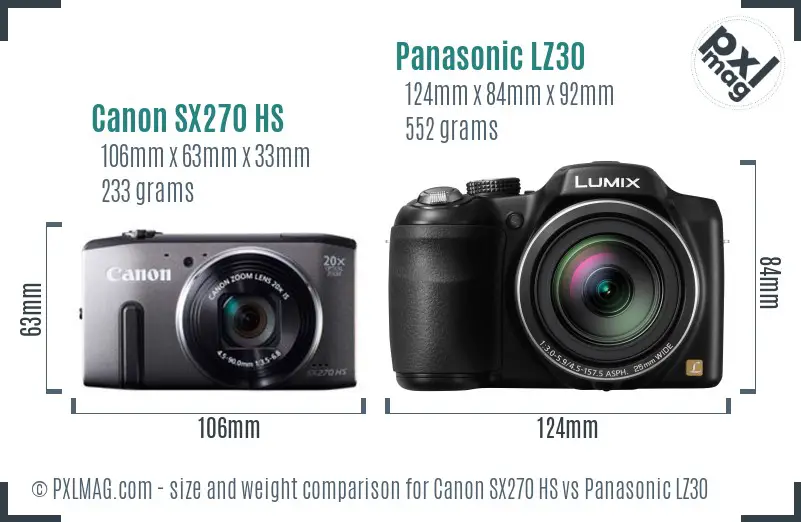 Canon SX270 HS vs Panasonic LZ30 size comparison