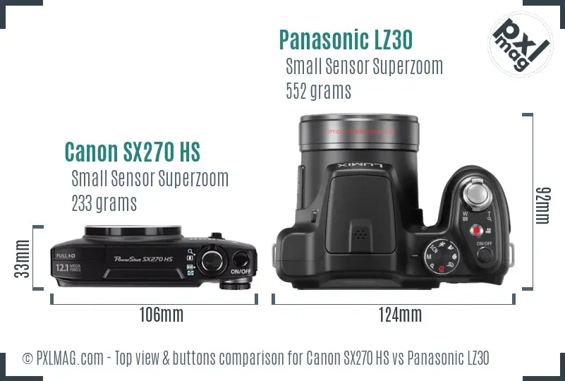 Canon SX270 HS vs Panasonic LZ30 top view buttons comparison