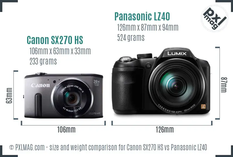 Canon SX270 HS vs Panasonic LZ40 size comparison