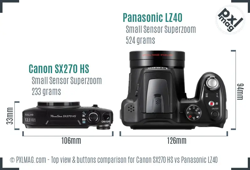 Canon SX270 HS vs Panasonic LZ40 top view buttons comparison
