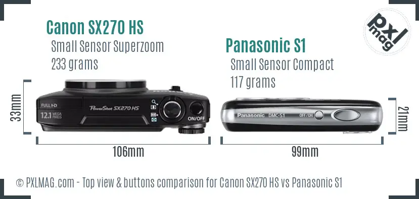 Canon SX270 HS vs Panasonic S1 top view buttons comparison