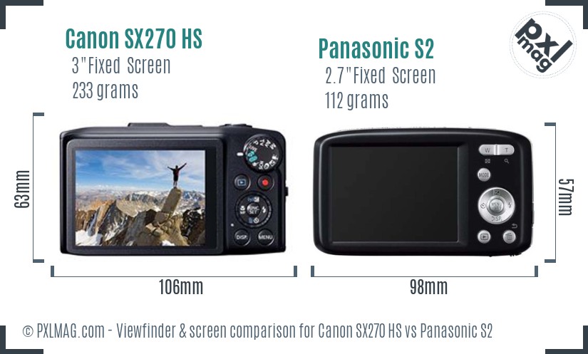 Canon SX270 HS vs Panasonic S2 Screen and Viewfinder comparison