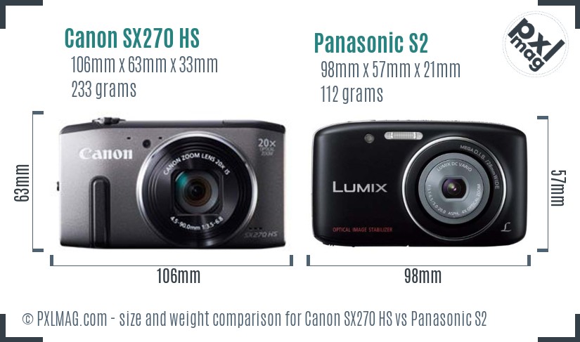 Canon SX270 HS vs Panasonic S2 size comparison