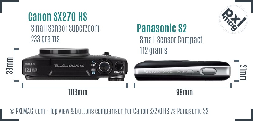Canon SX270 HS vs Panasonic S2 top view buttons comparison