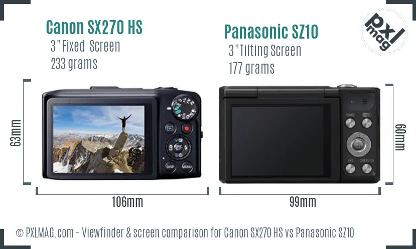 Canon SX270 HS vs Panasonic SZ10 Screen and Viewfinder comparison