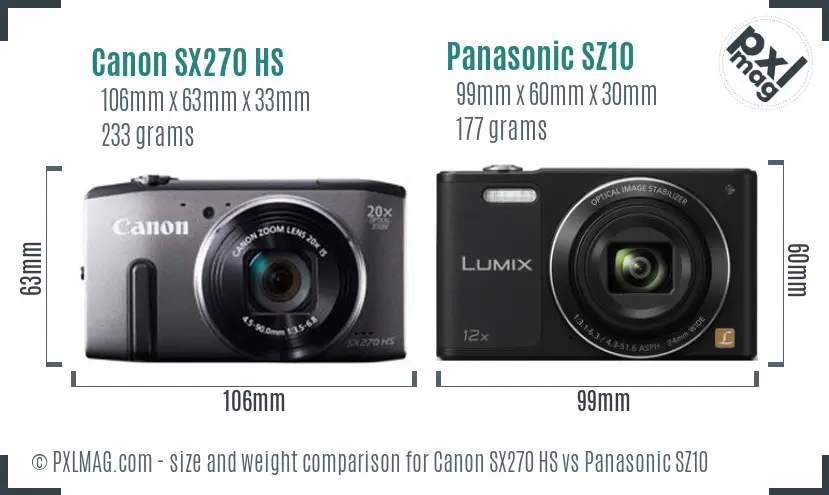 Canon SX270 HS vs Panasonic SZ10 size comparison