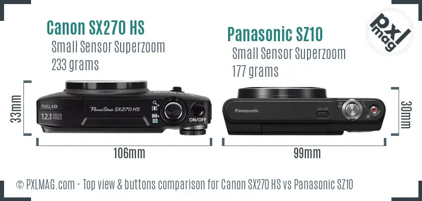 Canon SX270 HS vs Panasonic SZ10 top view buttons comparison