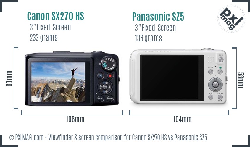 Canon SX270 HS vs Panasonic SZ5 Screen and Viewfinder comparison