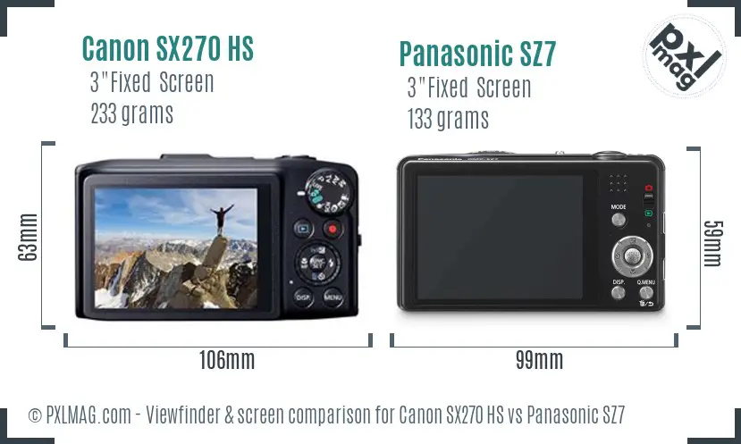 Canon SX270 HS vs Panasonic SZ7 Screen and Viewfinder comparison