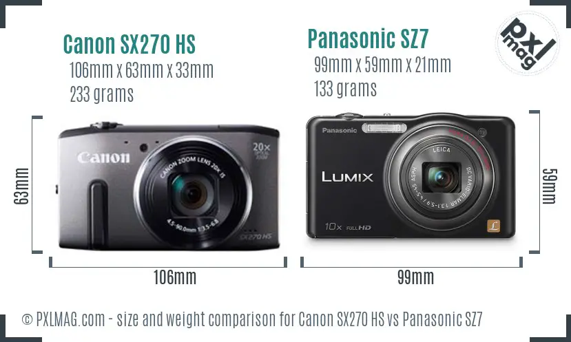 Canon SX270 HS vs Panasonic SZ7 size comparison