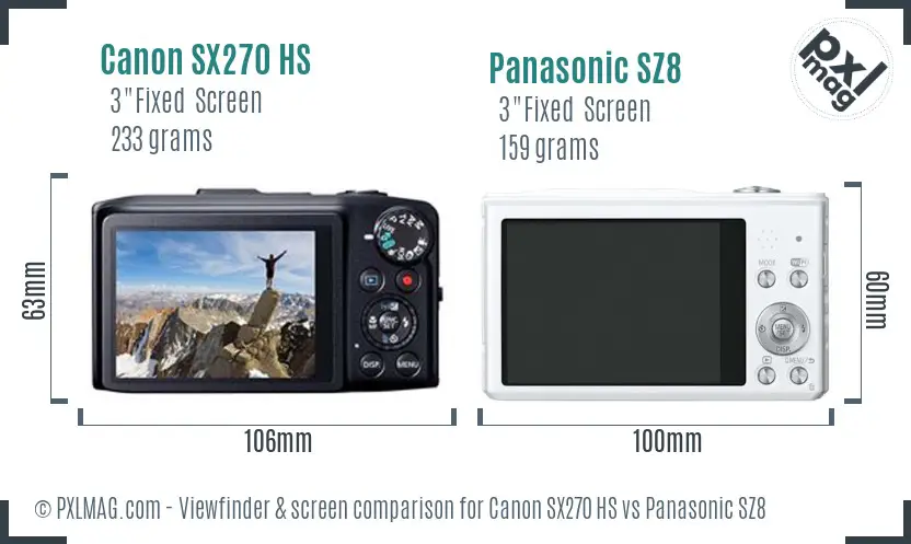 Canon SX270 HS vs Panasonic SZ8 Screen and Viewfinder comparison