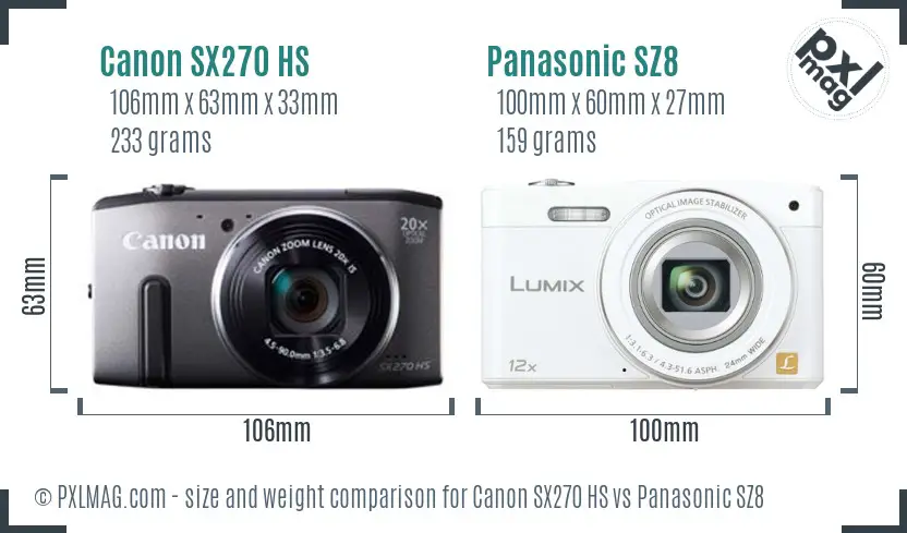 Canon SX270 HS vs Panasonic SZ8 size comparison