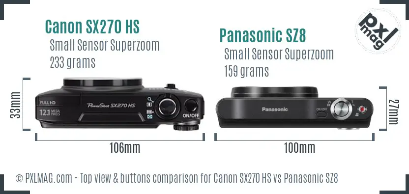 Canon SX270 HS vs Panasonic SZ8 top view buttons comparison