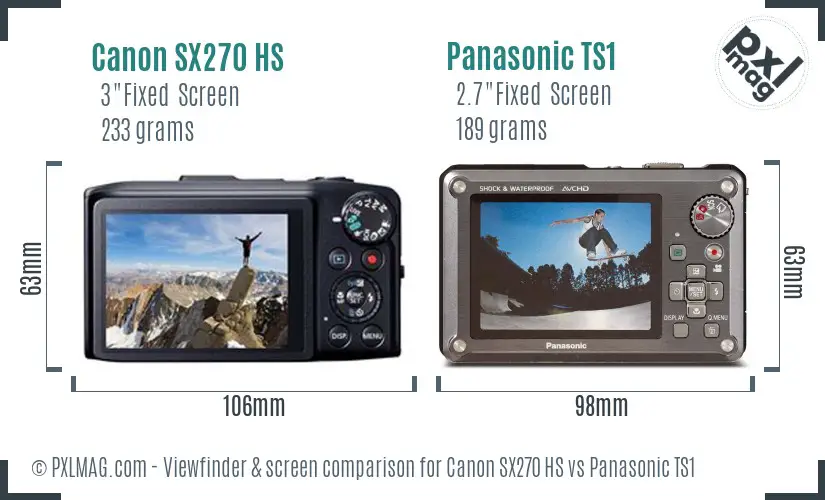 Canon SX270 HS vs Panasonic TS1 Screen and Viewfinder comparison