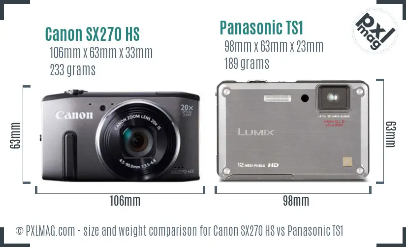 Canon SX270 HS vs Panasonic TS1 size comparison