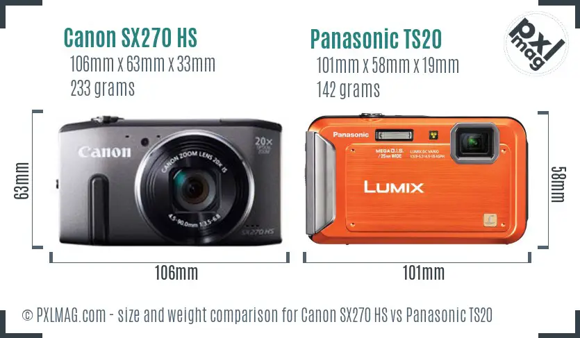 Canon SX270 HS vs Panasonic TS20 size comparison