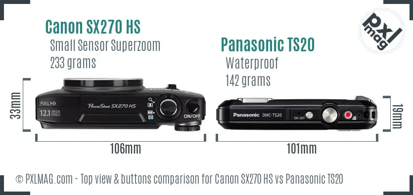 Canon SX270 HS vs Panasonic TS20 top view buttons comparison